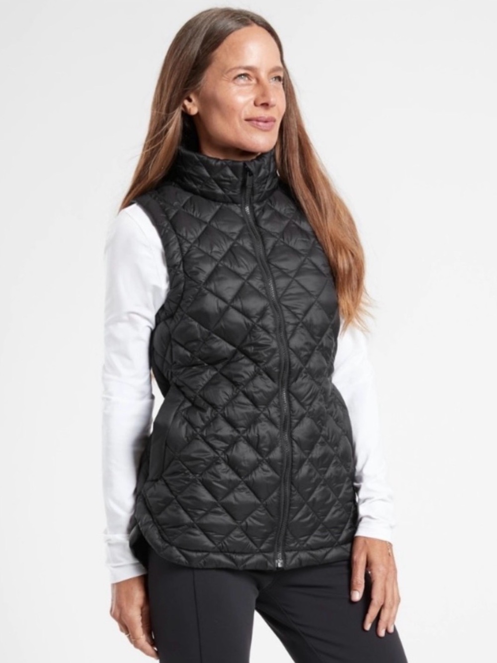 Athleta Whisper Featherless Quilted Puffer Vest Black Size Large Lightweight Zip